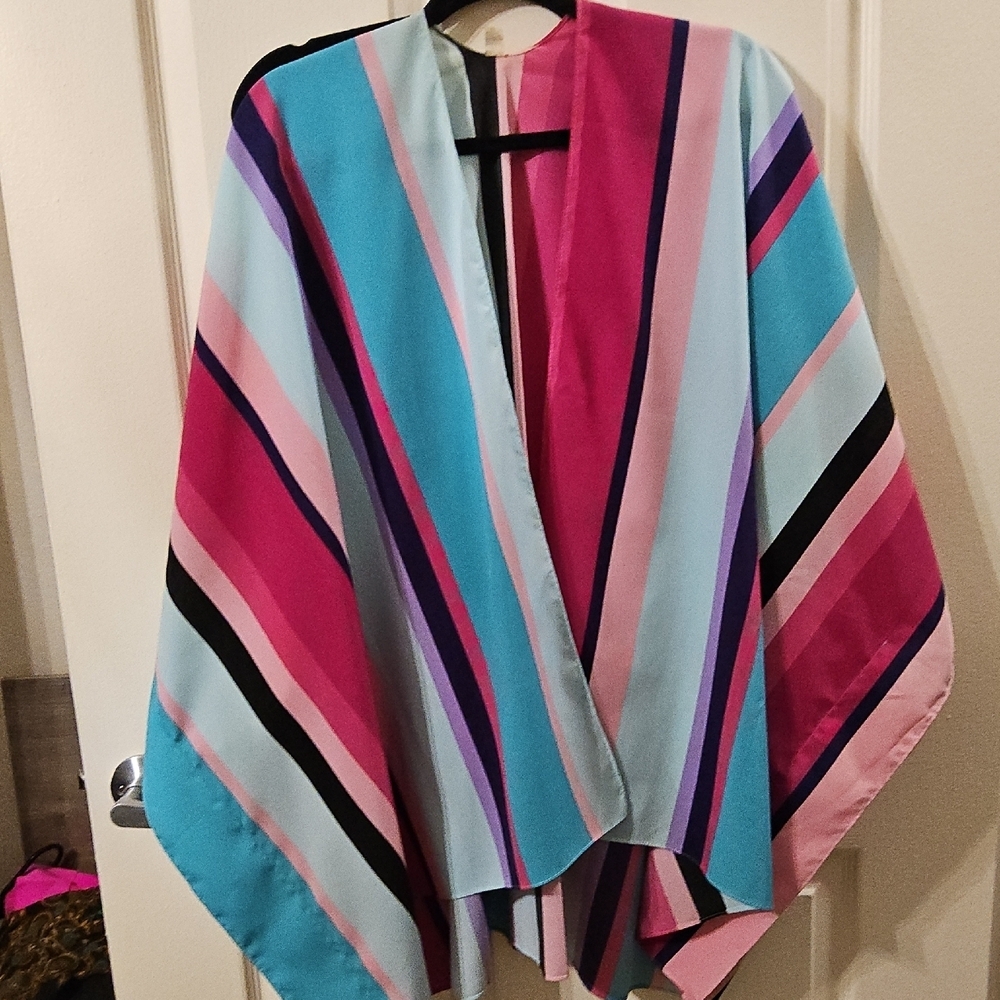 Cozy Pink and Blue Nylon Cape with Bold Stripes